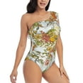 thumbnail image 3 of Gaeub Ducks and Flowers Women's One Shoulder Ruffle Tummy Control Swimwear for Swimming Surfing Beach Party - Medium, 3 of 8