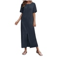 thumbnail image 2 of Fshaion Robe d'Été pour Femmes 2024 Grande Taille Poche Décontractée Ample Col Rond Manches Courtes Longue Robe Liquidation à Moins de 10!, 2 of 6