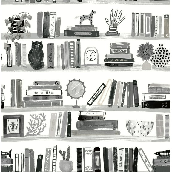 NuWallpaper Painterly Black Shelf Stories Novelty Peel & Stick Wallpaper