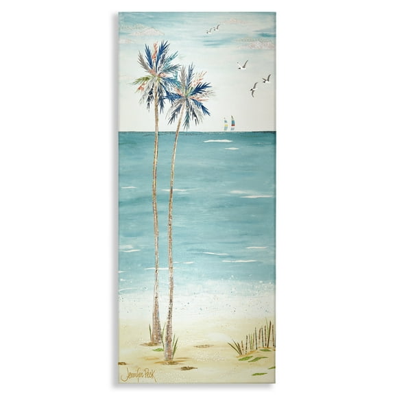 Stupell Industries Palms & Distant Boats Landscape Painting Gallery Wrapped Canvas Art Print Wall Art, 10 x 24