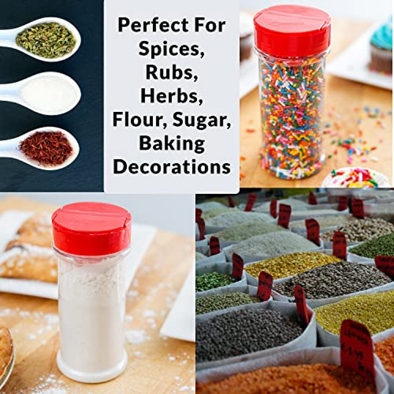 12 Pack of 6 Oz. Empty Clear Plastic Spice Bottles with White Sprinkle Top  Lids For Storing and Dispensing Salt, Sweeteners and Spices - Food-Grade