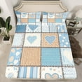 thumbnail image 2 of Manfei Teens Love Heart Twin Sheet Sets, Vintage Stripes Art Twin Fitted Sheet, Blue Patchwork Plaid Flat Sheet, Luxury Bedroom Decor, 3 Pieces, 2 of 7