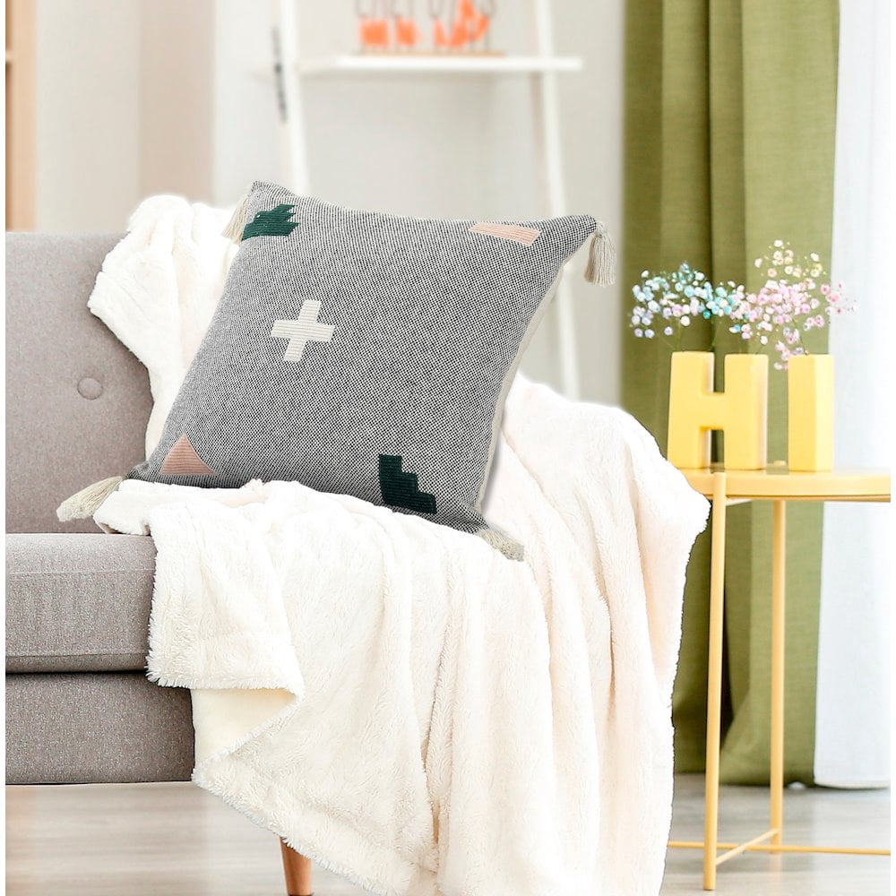 Harlow Hill Gray/Black/White/Hunter Green/Spanish Villa Geometric Contemporary Cotton Throw Pillow Cover, 20" x 20"