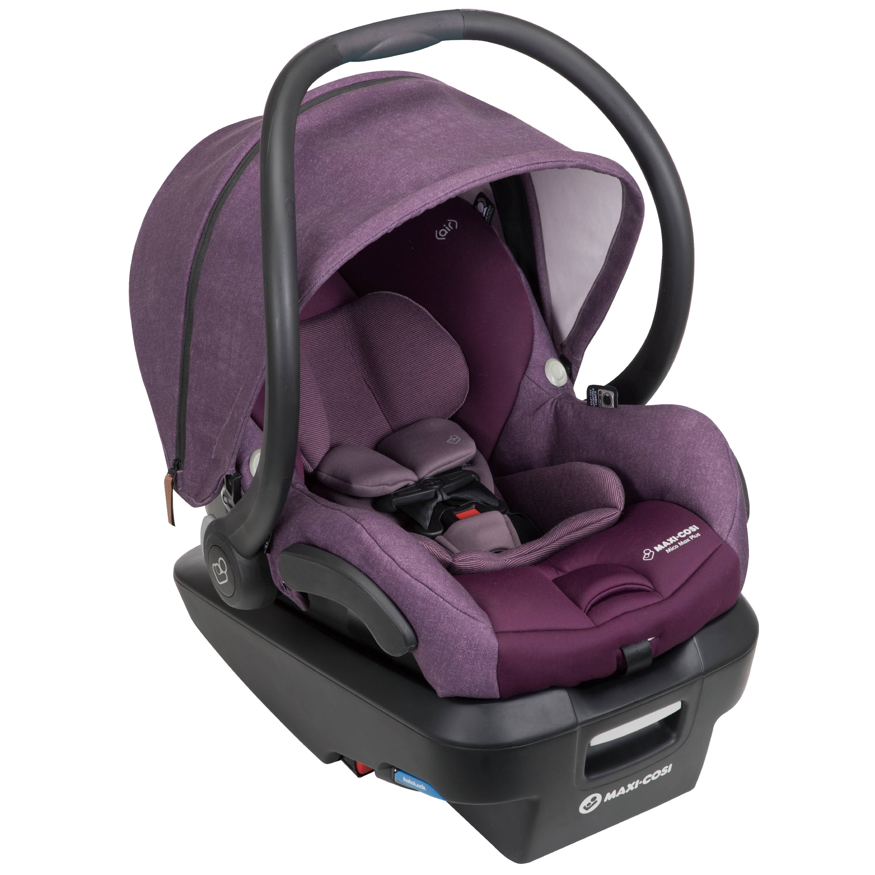 purple infant car seat and stroller