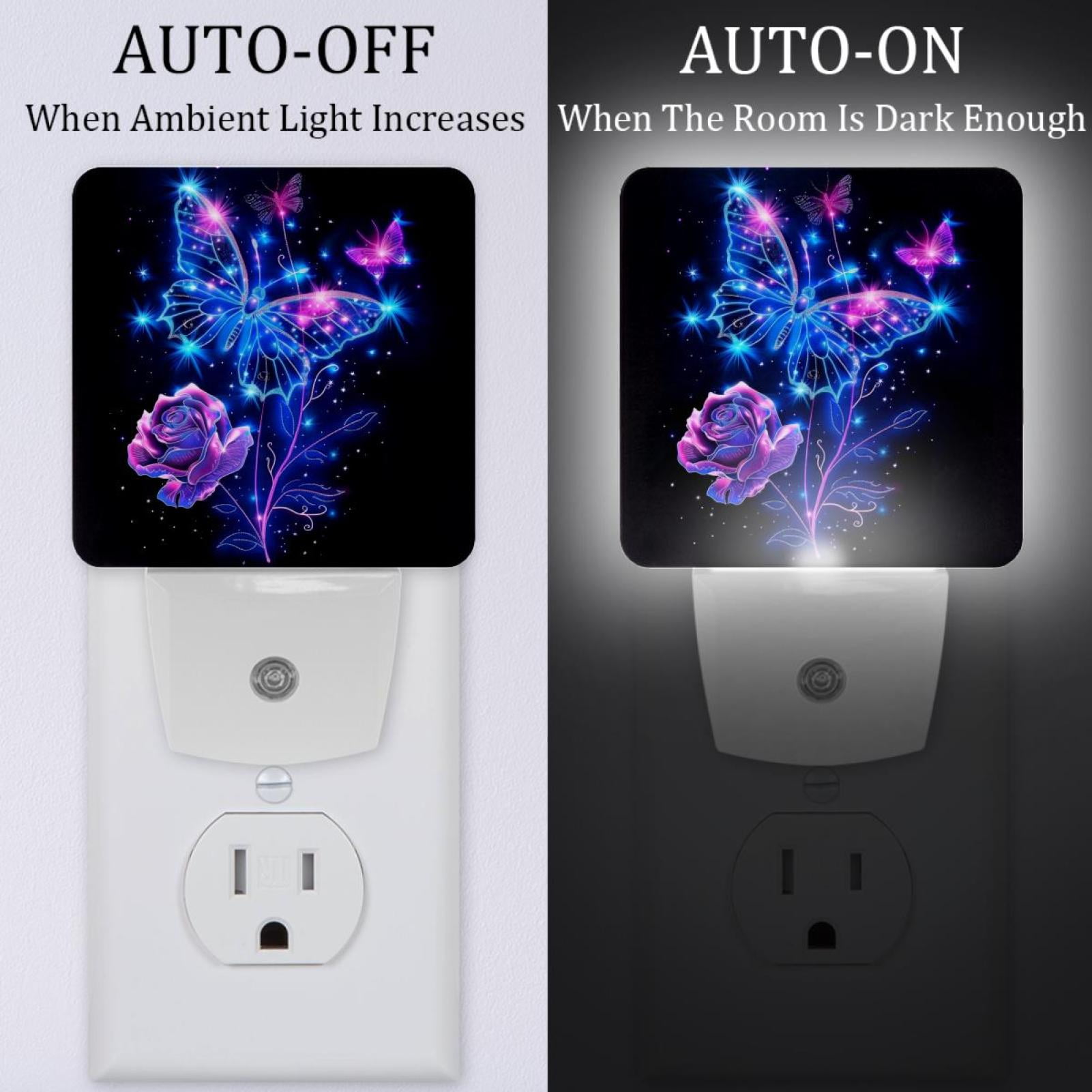 PhooArto Glowing Rose Butterfly Plug in LED Night Light Auto Sensor Dusk to Dawn Decorative Night for Bedroom, Bathroom, Kitchen, Hallway, Stairs, Baby's Room, Energy Saving
