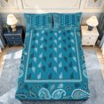 thumbnail image 5 of meiyoeat Floral Paisley Queen Sheets For Men Women,Boho Print Queen Sheet Sets,Teal White,4 Pieces1 Flat Sheet, 1 Fitted Sheet and 2 Pillowcases, 5 of 6