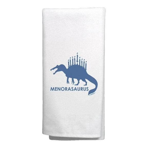 ThisWear Hanukkah Ugly Sweater Accessory Hanukkah Menorah-Saurus Decorative Kitchen Towel White