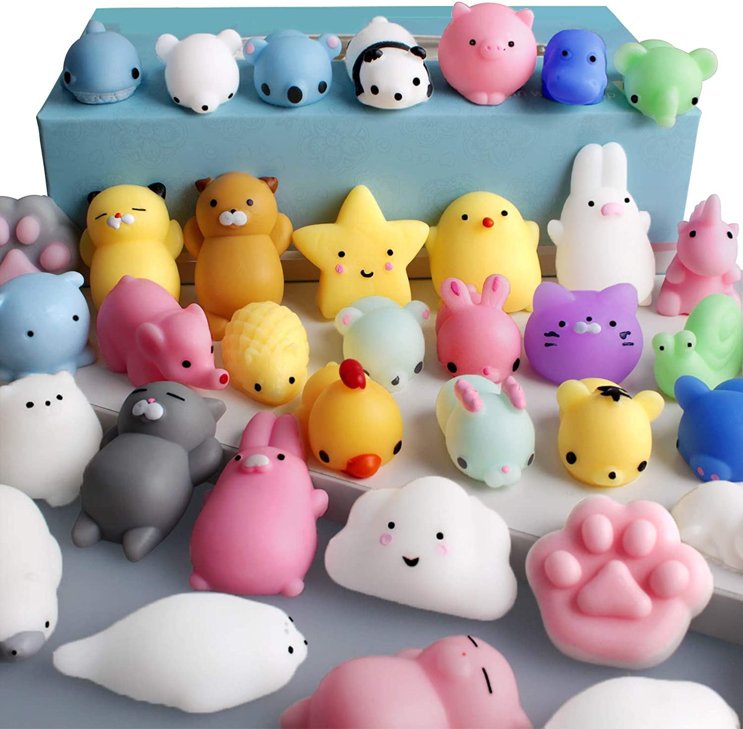 Easter Squishies 28 Pcs Easter Mochi Squishy Toys Easter Day Party Favors for Kids Kawaii Mochi Animal Squishies Easter Basket Stuffers Egg Fillers Easter Gifts for Kids Stress Relief Toys 