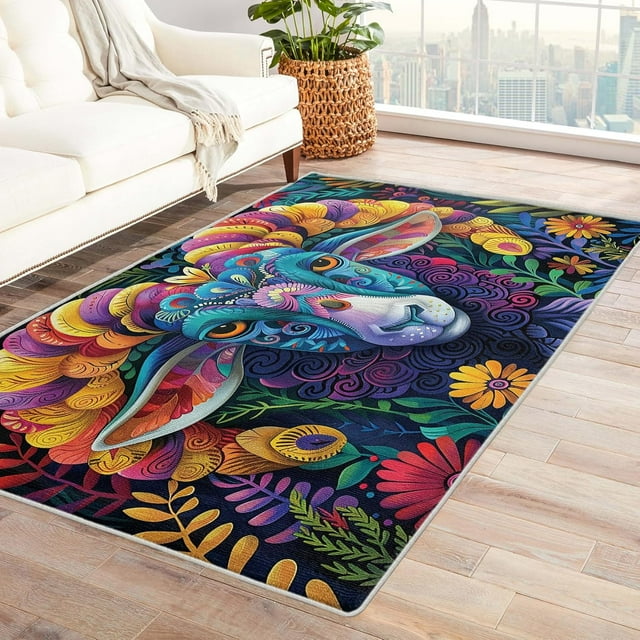 6 x 9 Area Rug Goats Rugs, Jungle Theme Carpet for Living Room Bedroom Animal Patterned Indoor Home Decor, Non Slip Soft & Low Pile Large Washable Rug ZJ&665