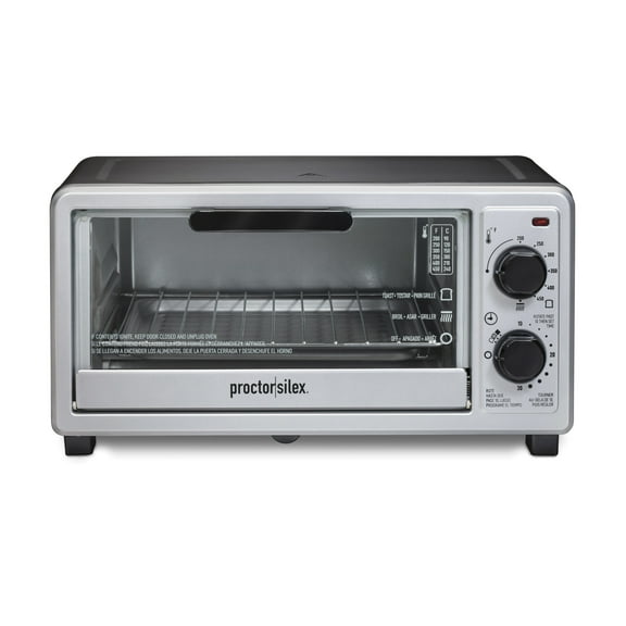 Proctor Silex 4 Slice Countertop Toaster Oven Broiler, Black and Silver