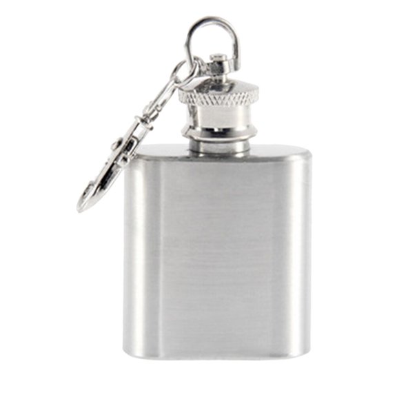 LOVERLYZ 1 Ounces 28ML Stainless Steel Flat Lid Jug Square Hip Flask Whiskey Bottle with Keychain for Men and Women (Silver)