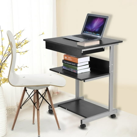 Yosoo Portable Modern Wooden Rolling Mobile Standing Computer Laptop Home Office Workstation Desk, Wooden Computer Table, Mobile Computer Work