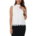 thumbnail image 2 of INSPIRE CHIC Women's Lace Trim Sleeveless Halter Mock Neck Button Elegant Blouse XS White, 2 of 6