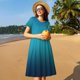 thumbnail image 4 of Balery Blue to turquoise Vestidos sueltos de manga corta para mujer, vestidos de verano 2025, vestidos casuales de corte A con vuelo., 4 of 6