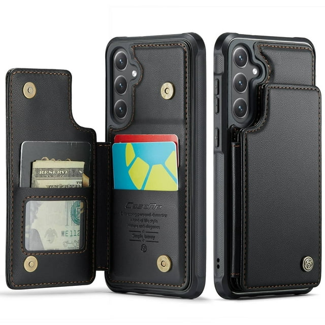 Funda para Samsung Galaxy S24 con tarjetero, tipo cartera para hombre y mujer con bloqueo RFID, de piel resistente, con cierre magnético y función atril, a prueba de golpes