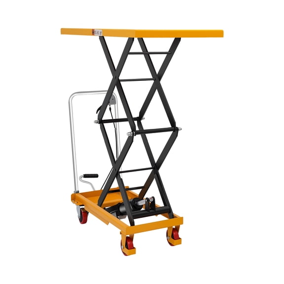 Hydraulic Lift Table Cart,700lbs Capacity, 49.6in Lifting Height, Single Scissor Hydraulic Lift Table with Less Noise Locking Wheels, Lifting Devices for Material Handling and Transportation