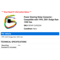 thumbnail image 2 of Power Steering Relay Connector - Compatible with 1999, 2001 Dodge Ram 1500 Van, 2 of 2
