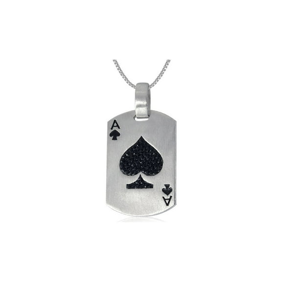 David Sigal Ace of Spades Dog Tag with Synthetic Black Crystals in Stainless Steel for Men