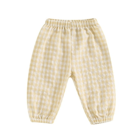 

Qtinghua Toddler Baby Boy Girl Harem Pants Elastic Waist Plaid Print Linen Bloomer Infant Summer Casual Joggers Sweatpants
