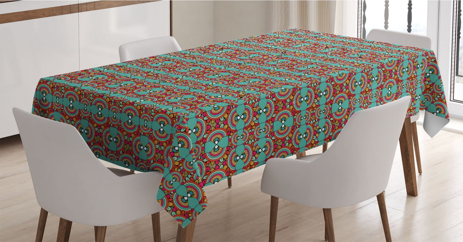 Repetitive Ethnic Abstract Pattern Art Illustration 60 X 90 Rectangle Satin Table Cover Accent for Dining Room and Kitchen Ambesonne Tribal Tablecloth Seafoam Magenta