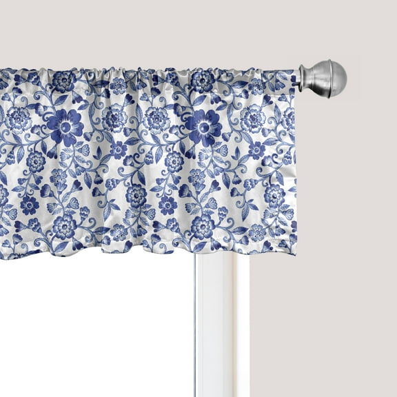 Ambesonne Watercolor Window Valance, Vibrant Blue Flowers, 54" X 18", Violet Blue White