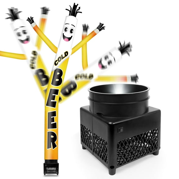 6FT Cold Beer Inflatable Tube Man with Weather-Resistant Blower (5.5'' Diameter) and Built-in LED - Wacky Waving Dancing Guy for Business Advertising Promotion