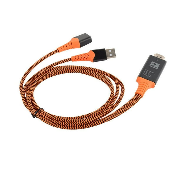 TOP.E Portable taille fil de Nylon tressé USB femelle vers HDMI mâle HDTV  adaptateur câble Support type-c câble Lightning 