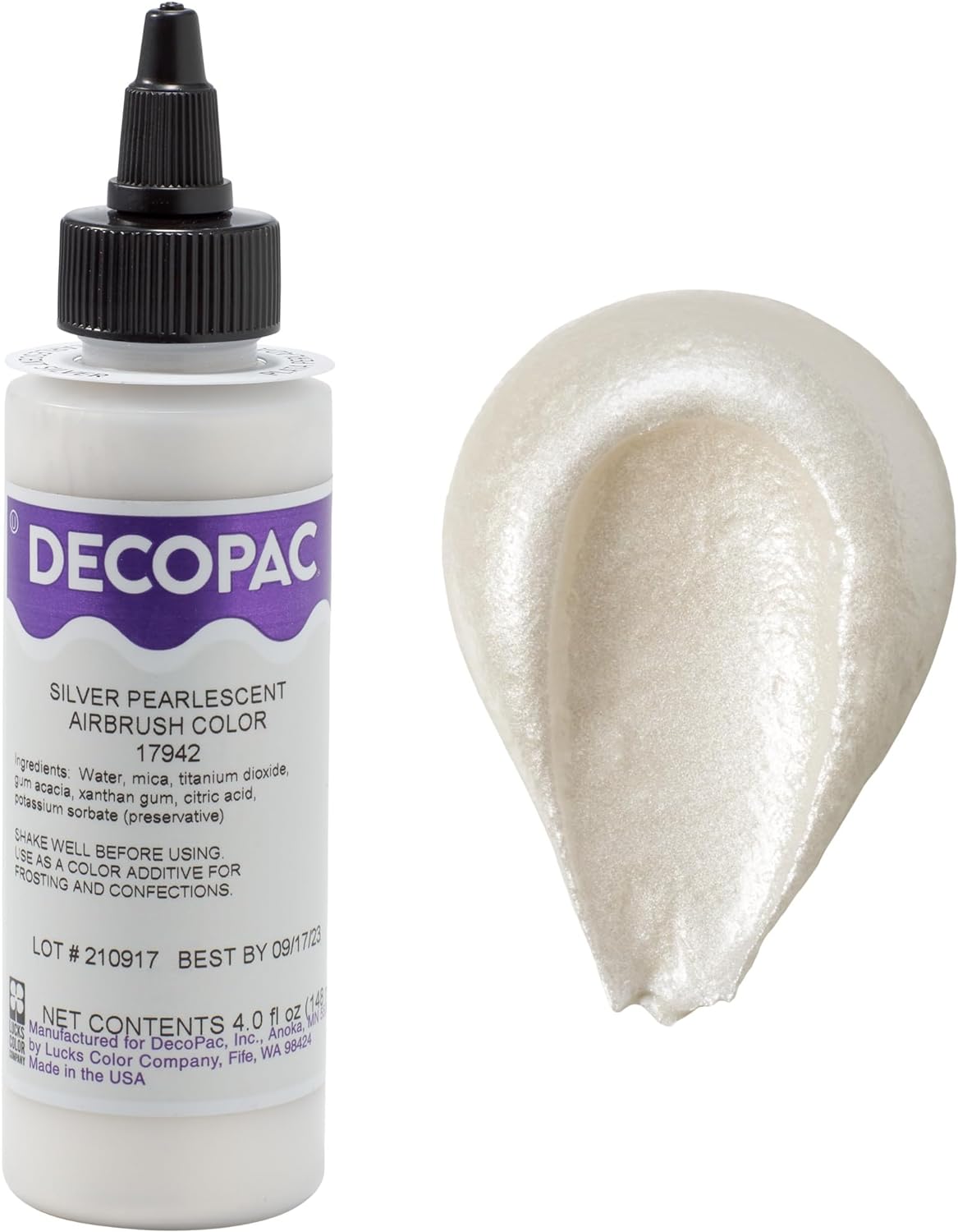 Premium Airbrush Color, Pearlescent Silver Shimmer, Edible Airbrush Paint for Decorating Cakes, Cupcakes, and Cookies, Food Coloring, 4oz