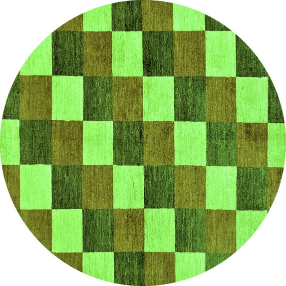 Ahgly Company Indoor Round Checkered Green Modern Area Rugs, 8' Round