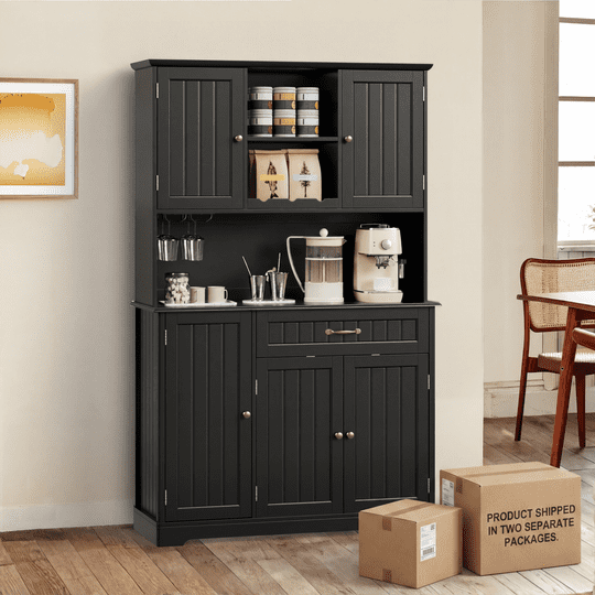 Aiho 67" Kitchen Pantry Storage Cabinet with Doors & Shelves, Modern Buffet Cabinet with Microwave Stand, Tall Hutch Cabinet for Kitchen, Dining Room - Black