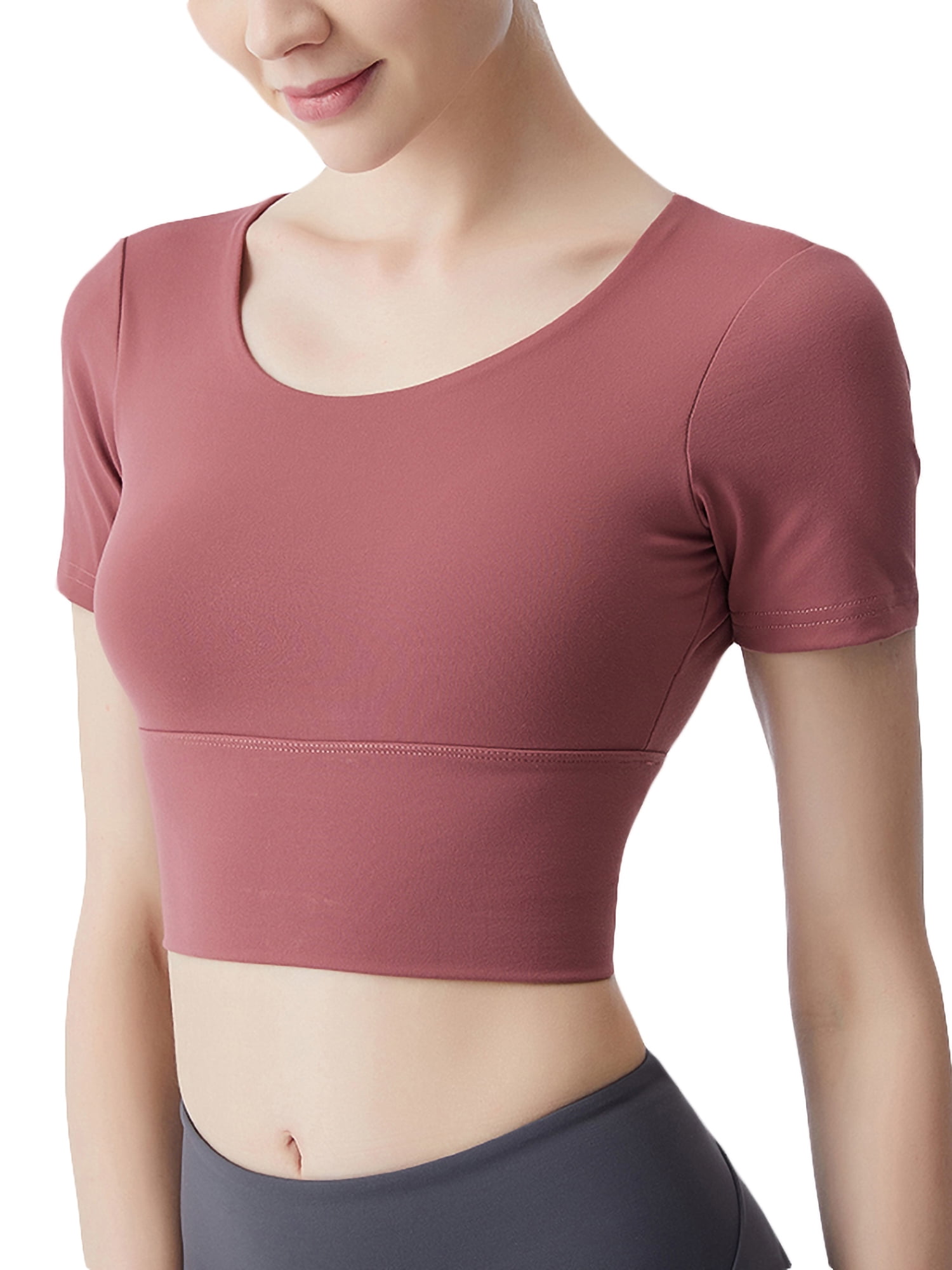 CYDREAM Workout Crop Top for Women Yoga Cami Tank Tops Athletic Sports Shirts Slim Fit Built in Bra Mesh Back Short Sleeves 