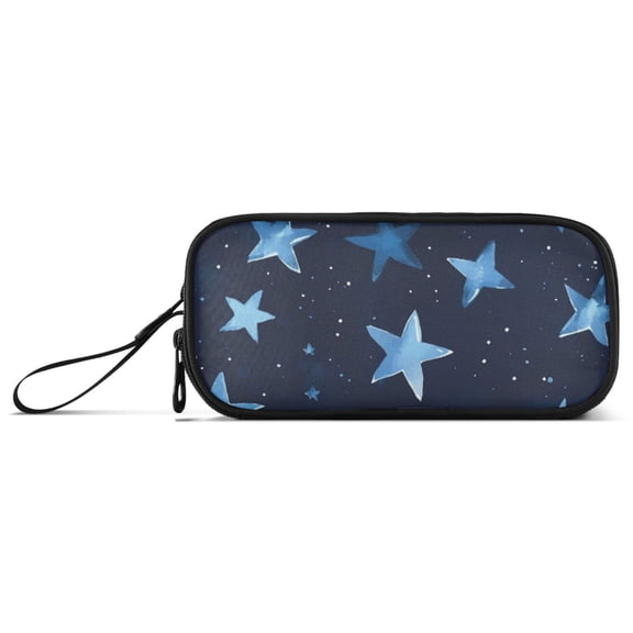 Stars Blue Cute Pencil Case Stationary Holder Pen Bag Pencil Pouch Tool Organizer 3 Compartments