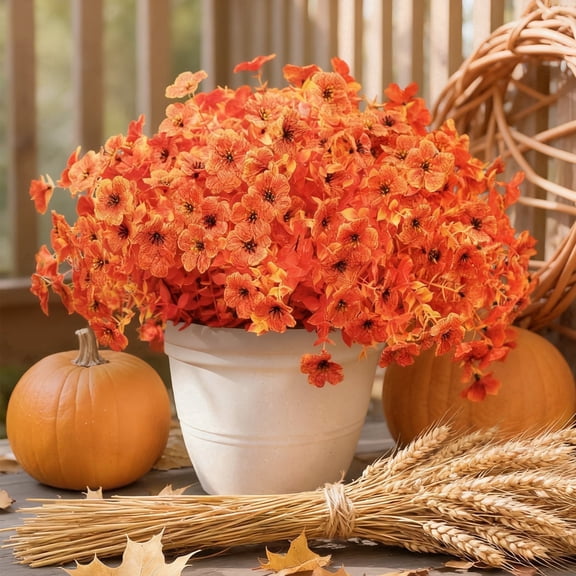 Miracliy 12 Pack Artificial Orange Eucalyptus Silk Flowers, Fall Fake Flower Stems for Autumn Thanksgiving Home Table Decor