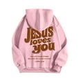 thumbnail image 5 of zaveiop Jesus Loves You Hoodie Womens Christian Sweatshirt Christian Hoodies Oversized Jesus Sweatshirt Long Sleeve Pullover (Pink, S), 5 of 6