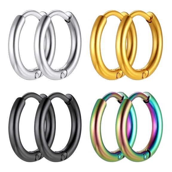 [Clearance] 4 Pairs Small Hoop Earrings for Men Women Golden/Silver/Black Stainless Steel Huggie Hoop Earring Hypoallergenic Piercing Jewelry Set 10mm Gift on Clearance