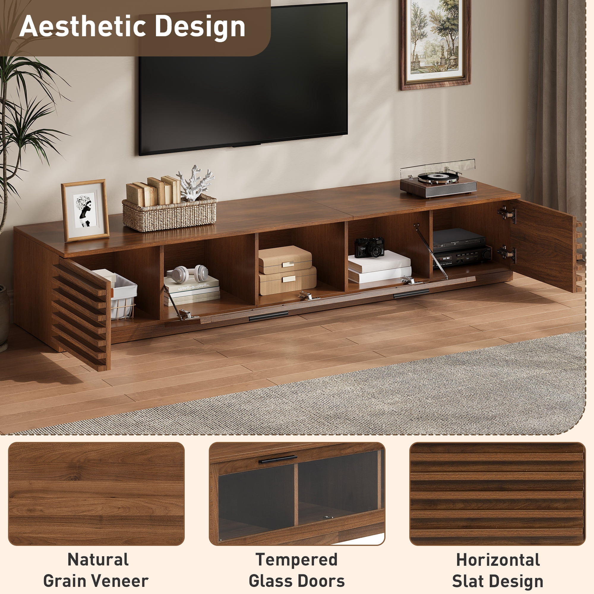 Homy Casa Entertainment TV Console, Media Stand with Storage for Living Room and Bedroom