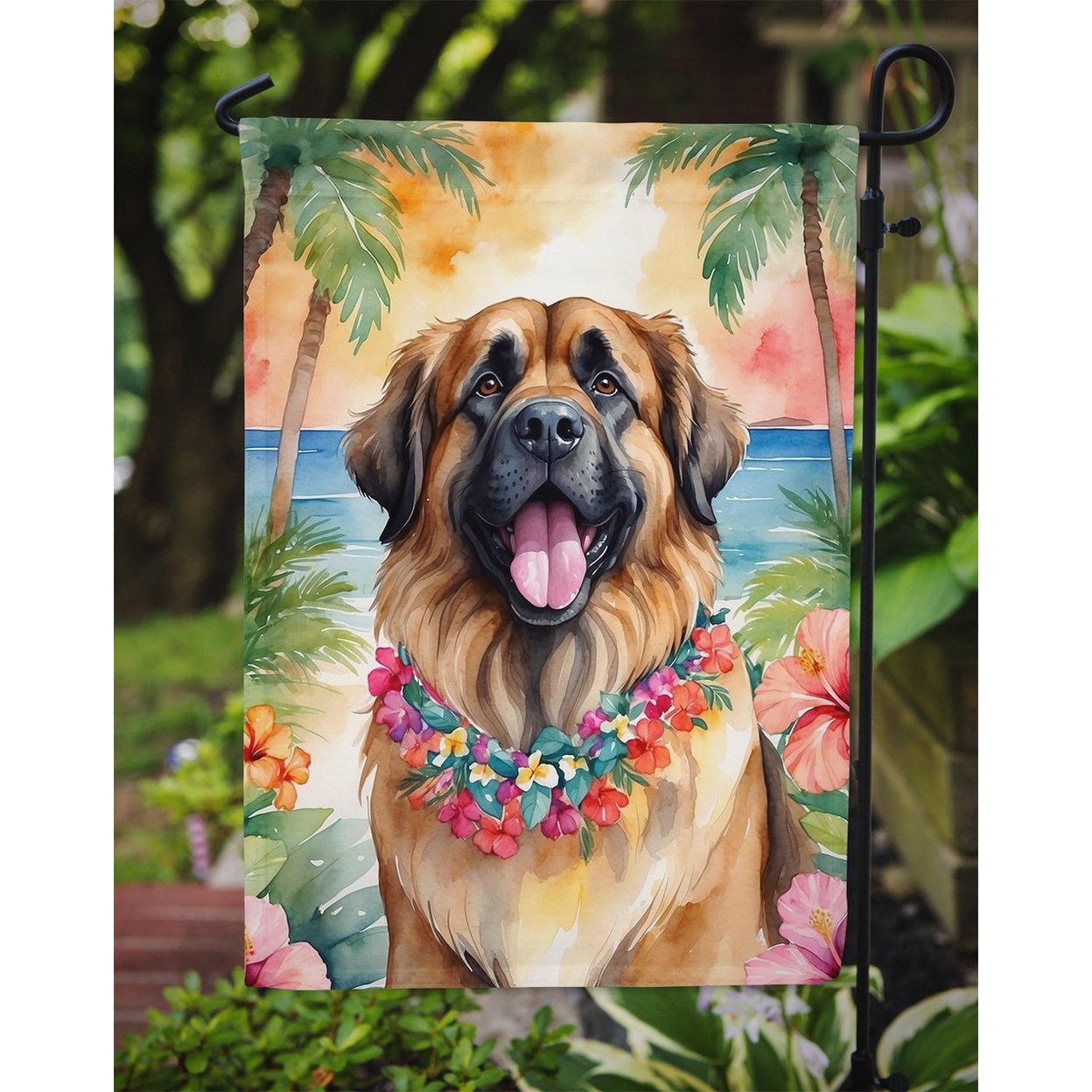 Leonberger Luau Garden Flag 11.25 in x 15.5 in