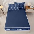 thumbnail image 4 of Manfei Coastal Shark Zipper Twin Comforter Sets with Fitted Sheet and 2 Pillowcases, Simple Horizontal Stripe Zipper Bedding Set, Navy White, Blue Reversible, 4pcs, 4 of 7