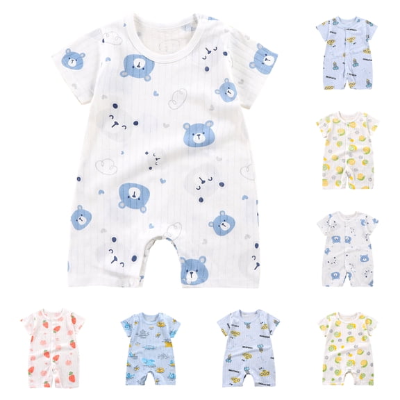 Einccm Unisex Baby Romper - 100% Soft Cotton born Bodysuit with Cute Bear Print and Easy Snap Buttons - Summer Jumpsuit and Comfortable Crawling Clothes for Infants 3-12 Months