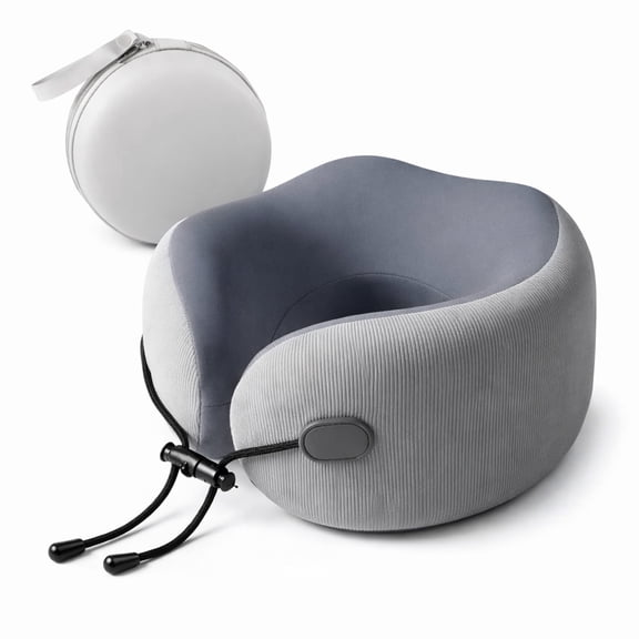 OGGDUJW Travel Neck Pillow with 100% Memory Foam, Cooling & Breathable Washable Cover, Travel Pillows for Airplanes, with Portable Carry Case (Grey)