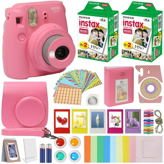 Fujifilm Instax Mini 9 Fuji Instant Film Camera Flamingo Pink   40 Film Deluxe Bundle