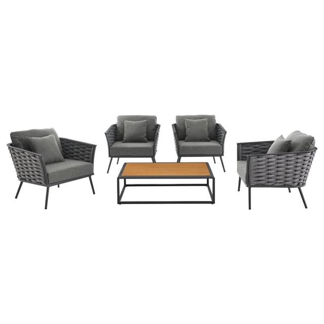 Modway Stance Ensemble de Canapé Sectionnel d'Extérieur en Aluminium de 5 Pcs pour Patio, Gris Charbon