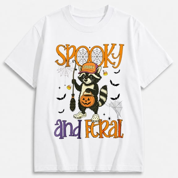 Kids Halloween Shirt, Spooky and Feral Raccoon with Pumpkin Graphic T-Shirt