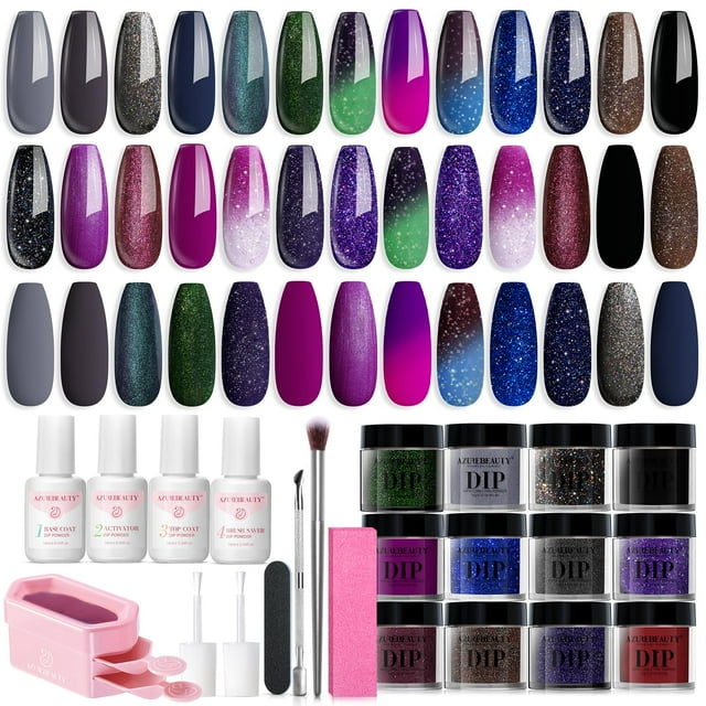 Kit de uñas en polvo AZUREBEAUTY con purpurina que cambia de color, 20 colores