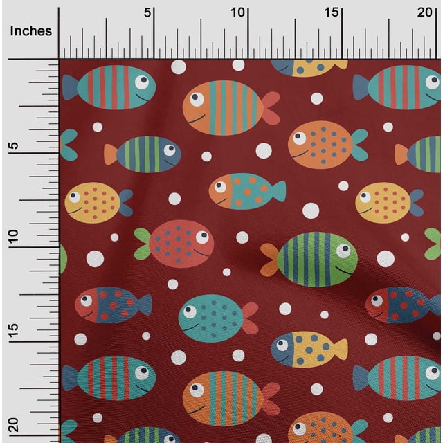 oneOone Soie Tabby Tissu Rouge Foncé Point & Poisson Artistique Robe Tissu Tissu Imprimé par la Cour 42 Pouces de Large
