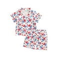 thumbnail image 2 of Musuos Kid Girls 4th of July Pajama Sets 1-5 Years Short Sleeve Lapel Shirt Floral Bow Print Shorts 2 Piece Set Sleepwear for Toddler, 2 of 9