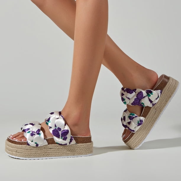 Zapatos de mujer, zapatillas informales de cuerda de cáñamo de suela gruesa, sandalias antideslizantes con estampado de uva de verano Wmkox8yii hj789