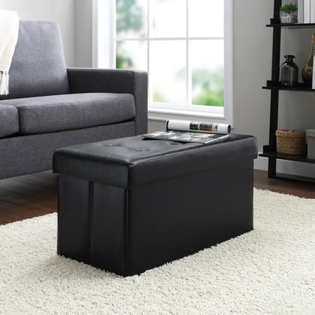 Mainstays Collapsible Storage Ottoman, Quilted Black Faux