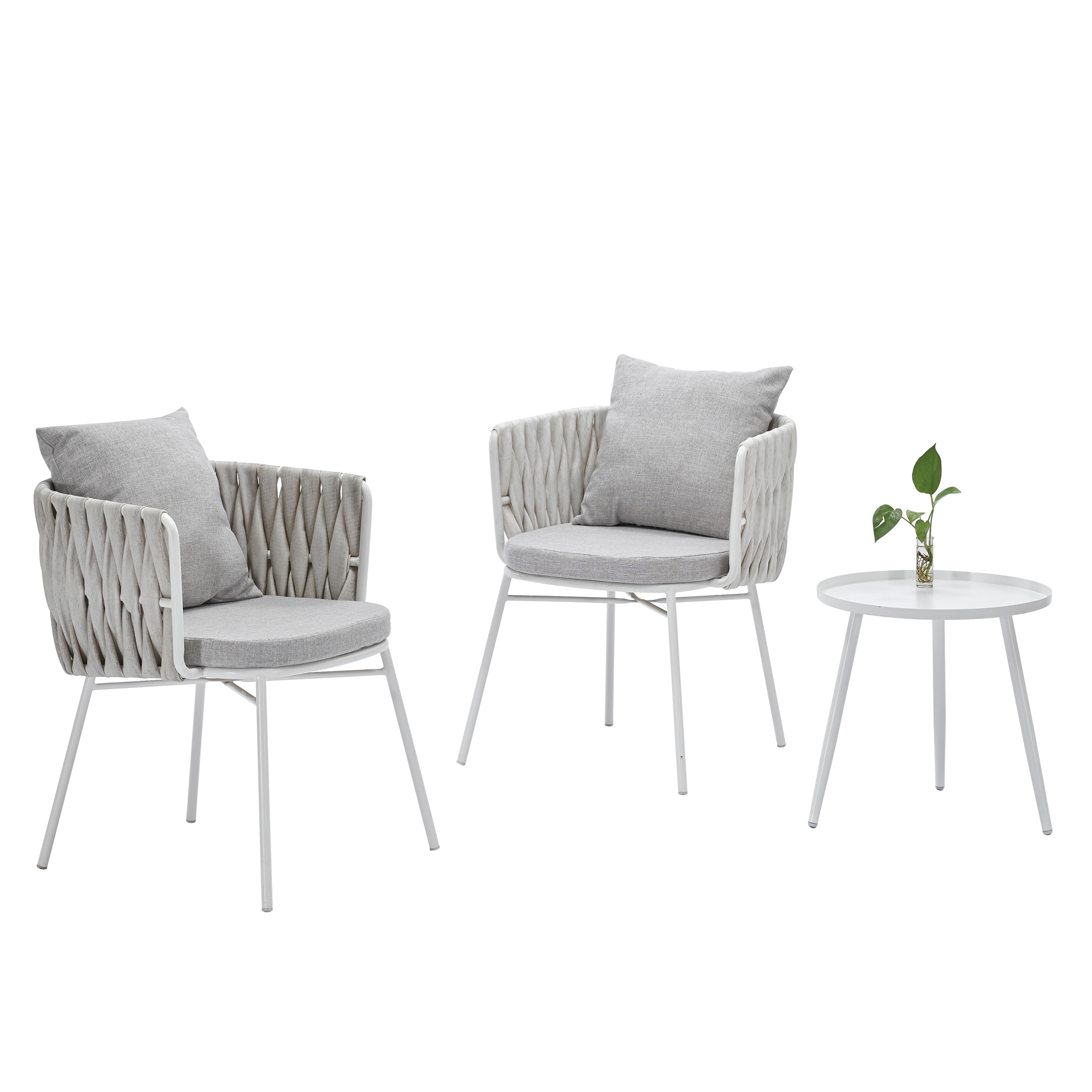 3-Pieces Patio Conversation Bistro Set, Aukfa High Quality Coffee Table Set, Indoor Patio Balcony Outdoor White Gray Coffee Chair Set, Outdoor Garden Sets Rattan Chairs Patio Furniture, Light Gray - image 4 of 8