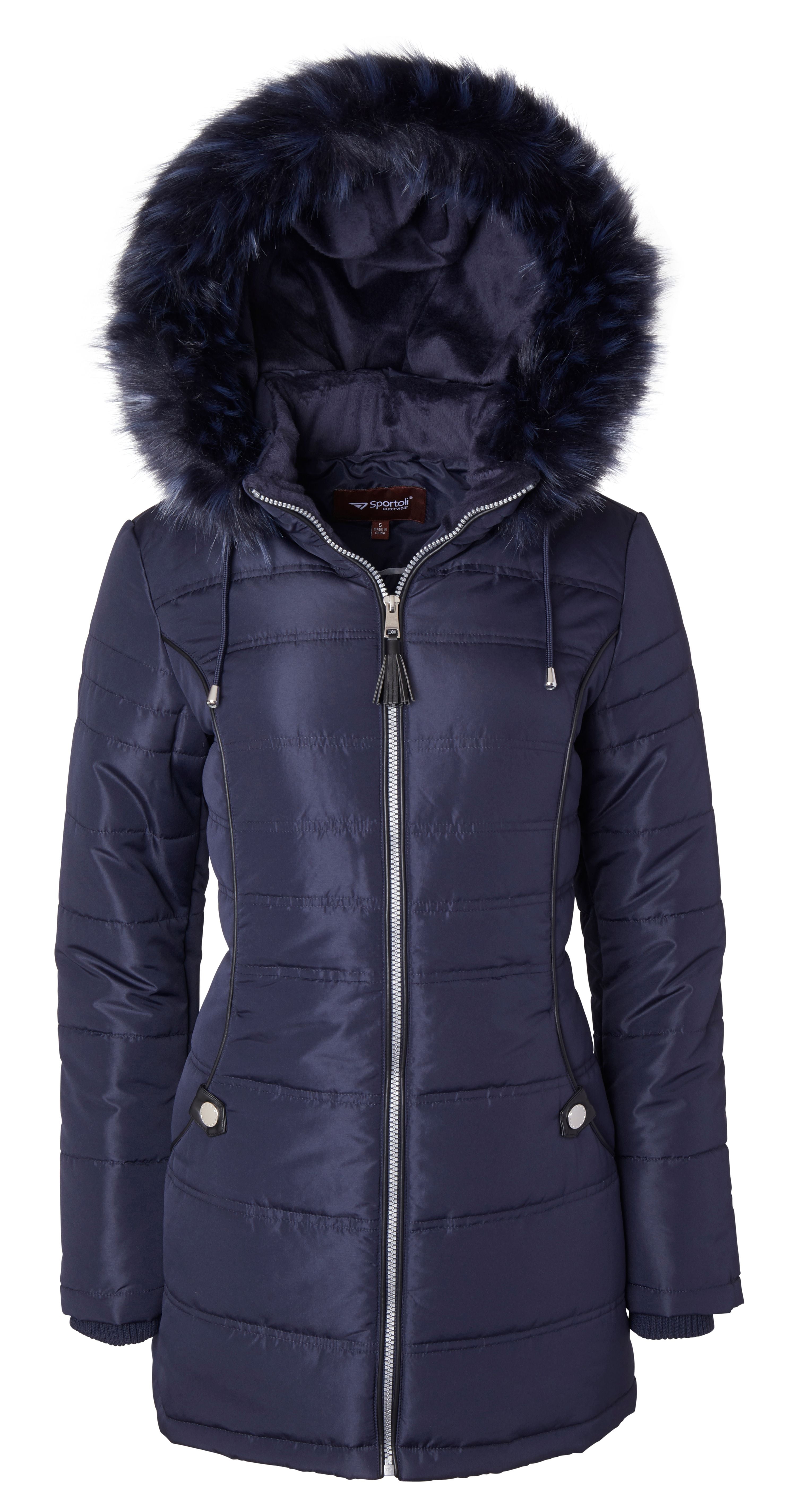 Sportoli - Women's Long Down Alternative Puffer Coat Detachable Plush Lined Fur Trim Hood dallas cowboys dog leash